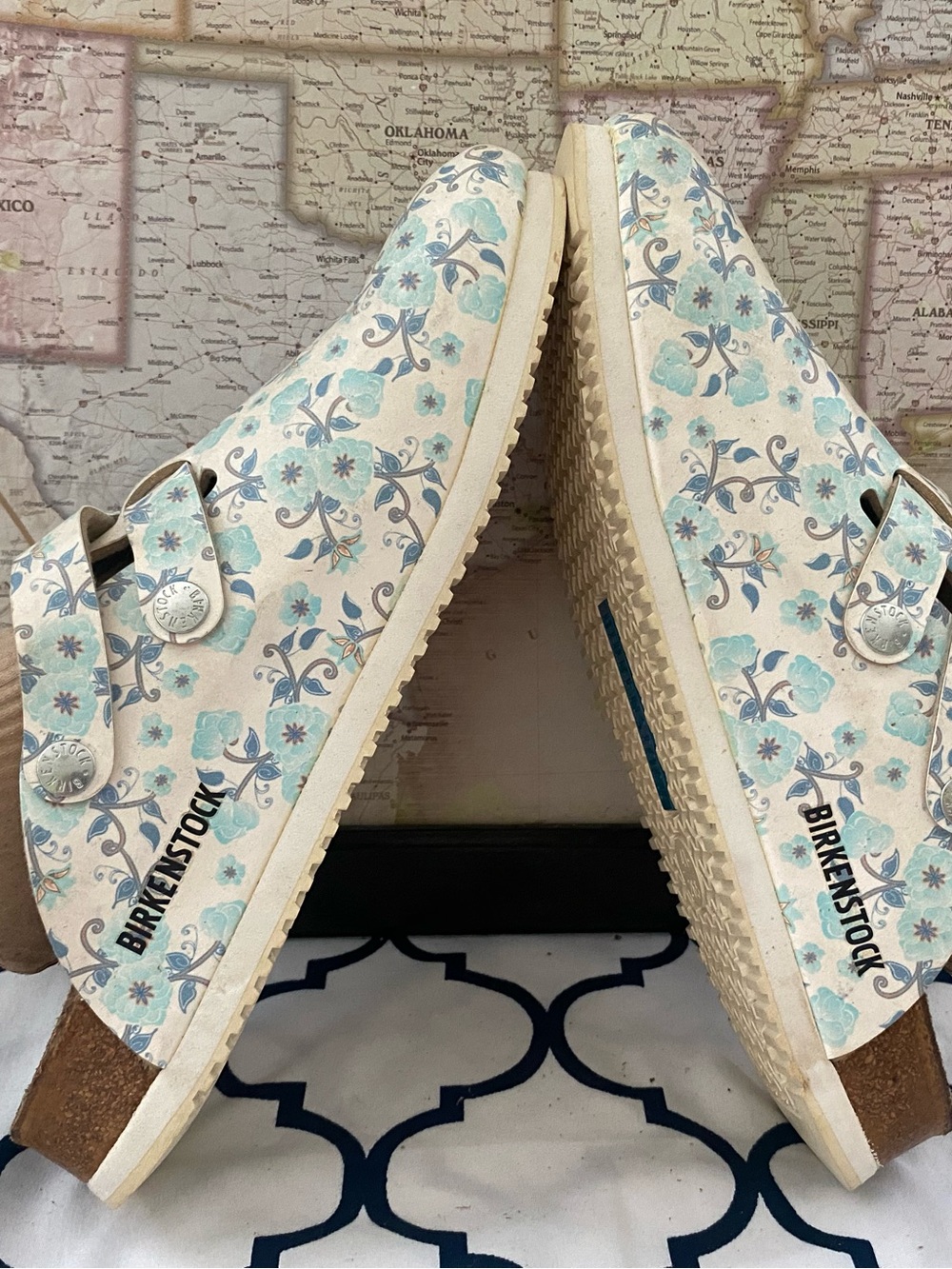 Pre-owned Birkenstyle Boston Floral Clog Sandals in Light Blue 41/10 Narrow fit - Picture 4 of 15